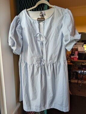 H&M DIVIDED XXL Blue & White Striped Tie Front Dress with Tie Detail